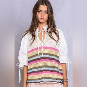 POL Gabby Balloon Sleeve Crochet Top